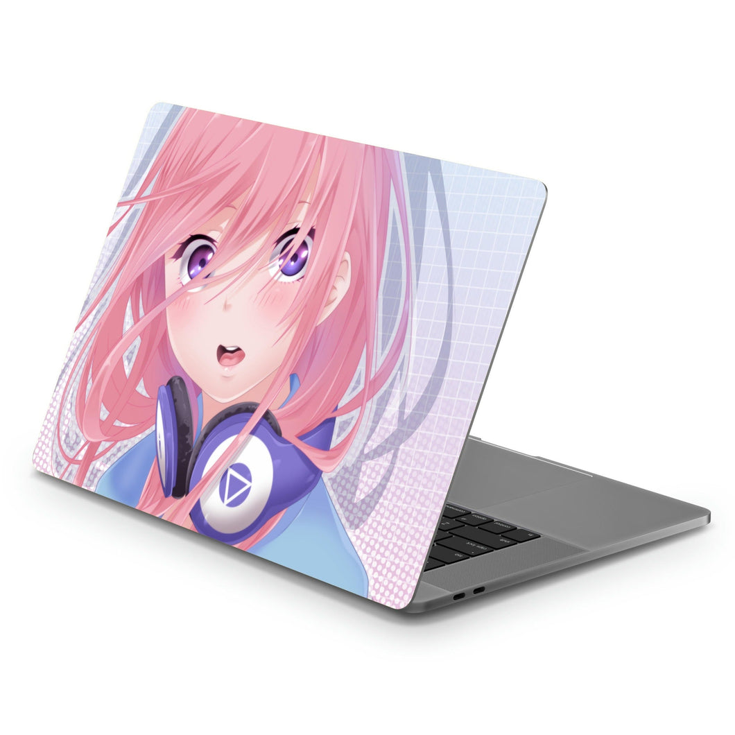 A girl with pink hair and headphones  Macbook Skin