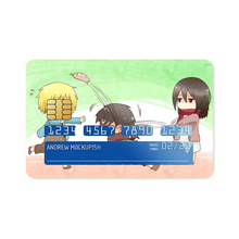 Load image into Gallery viewer, Attack on Titan - Armin Arlert, Eren Yaeger and Mikasa Ackerman Credit Card Skins (4-in-1 Pack)
