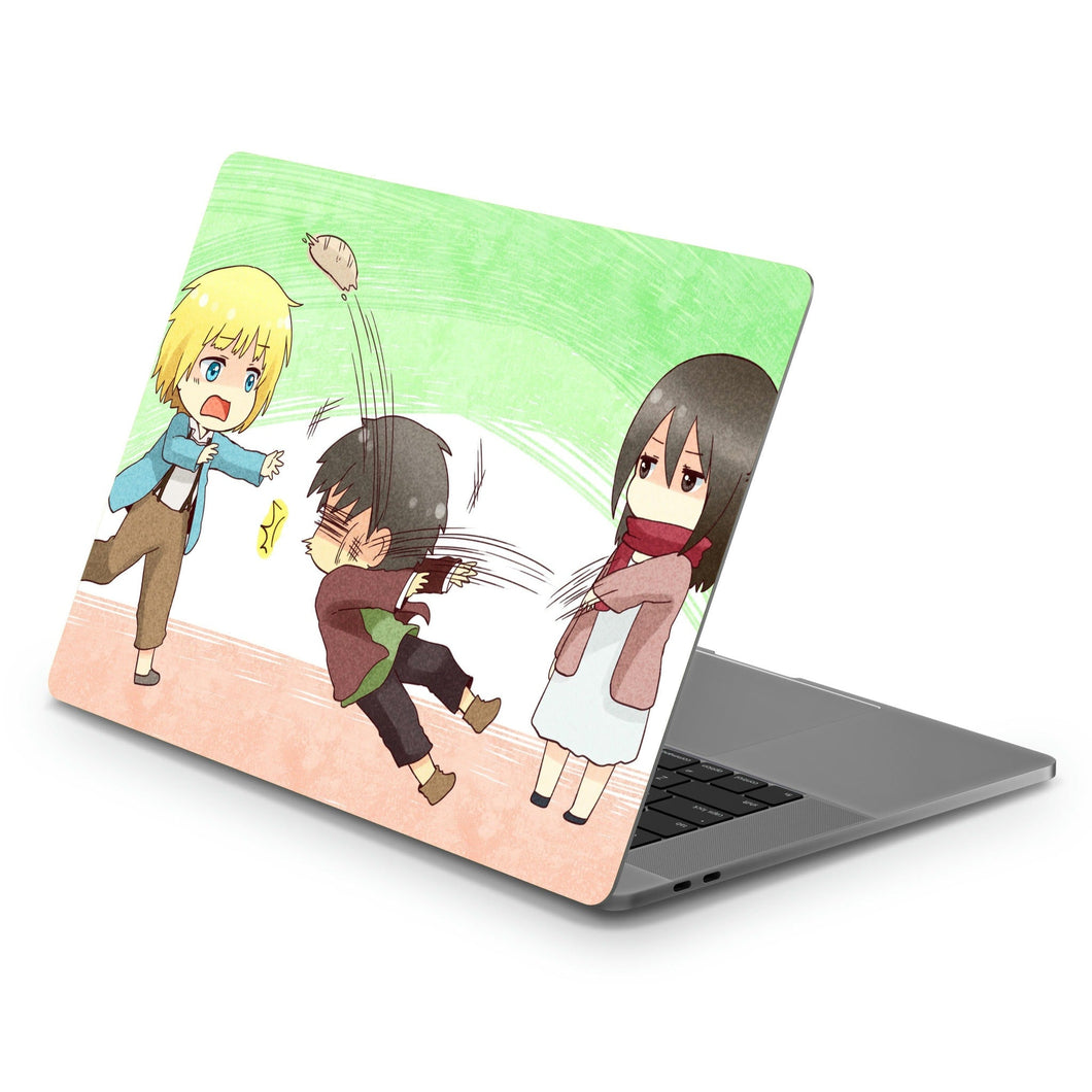 Attack on Titan - Armin Arlert, Eren Yaeger and Mikasa Ackerman Macbook Skin
