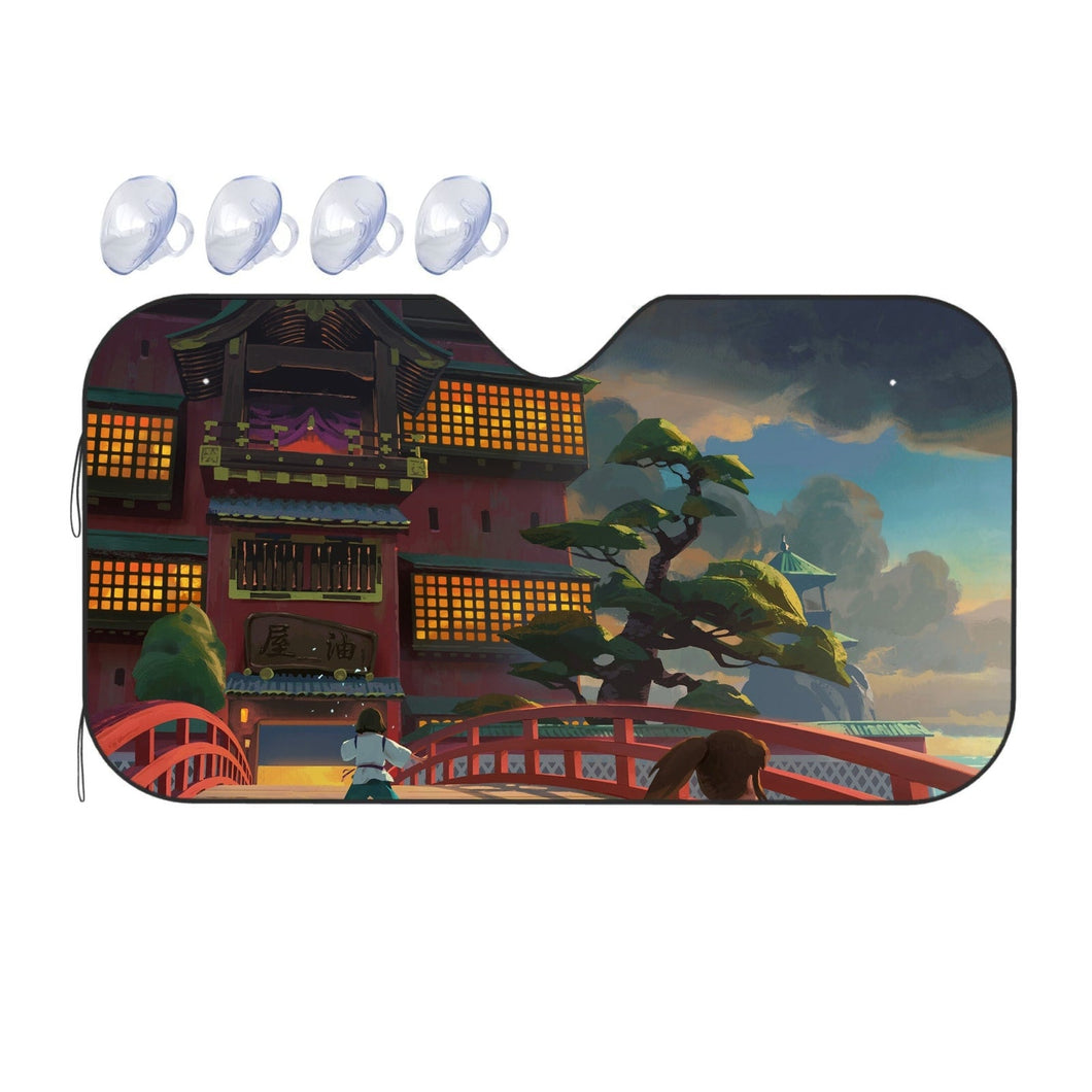 Haku and Chihiro on the bridge leading to the bathhouse  Car Sunshade