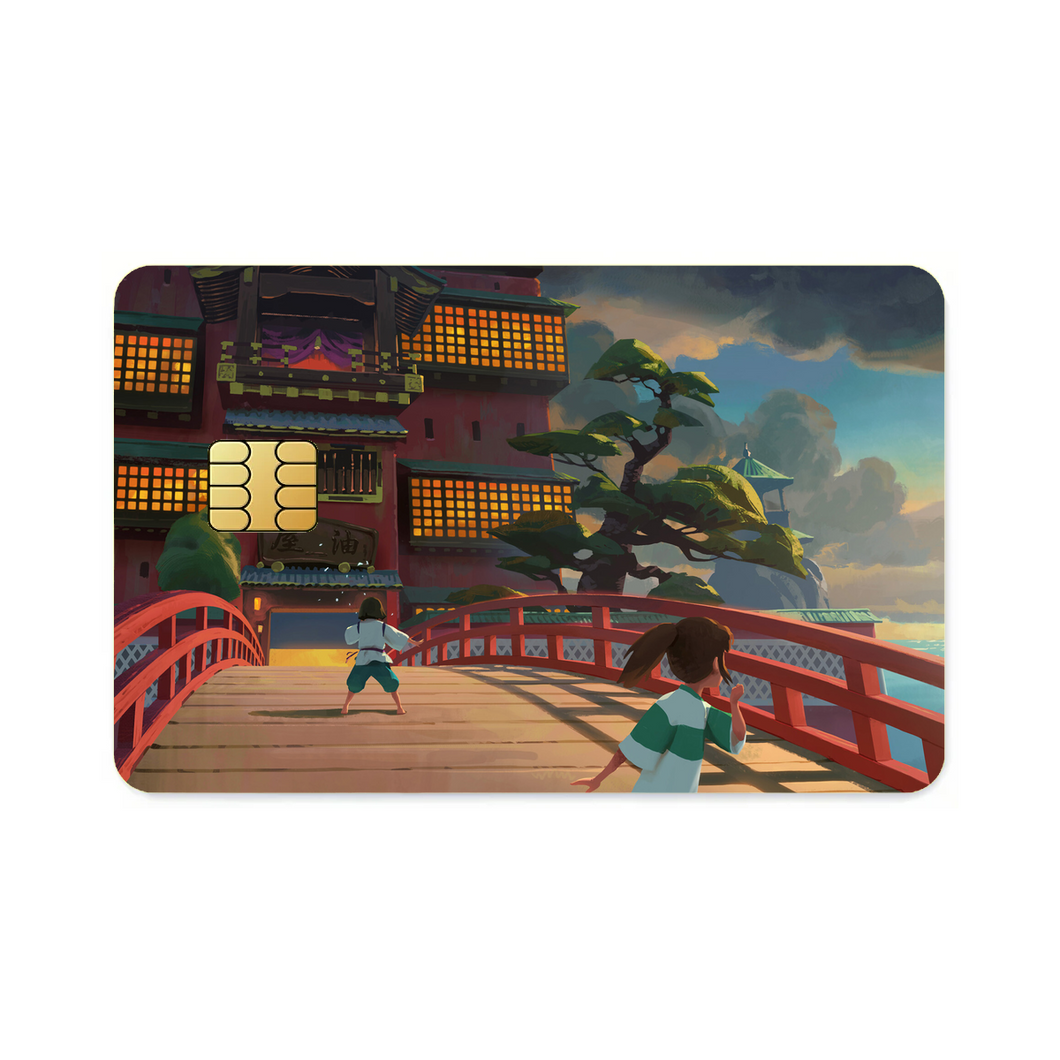Haku and Chihiro on the bridge leading to the bathhouse  Credit Card Skins (4-in-1 Pack)