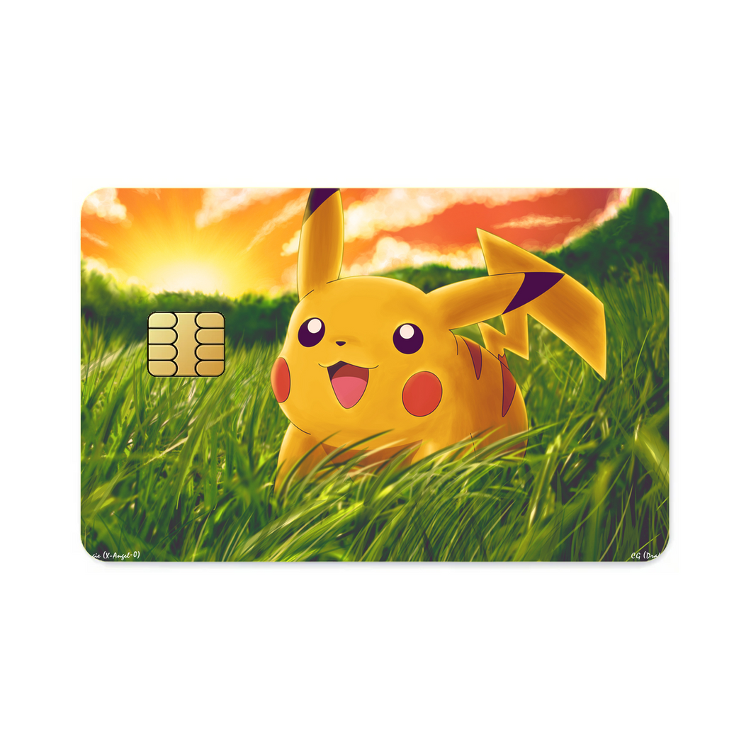Happy Pikachu in a field of grass  Credit Card Skins (4-in-1 Pack)