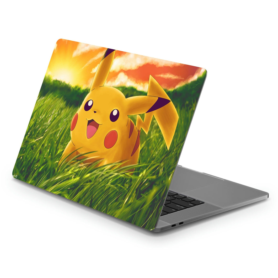 Happy Pikachu in a field of grass  Macbook Skin