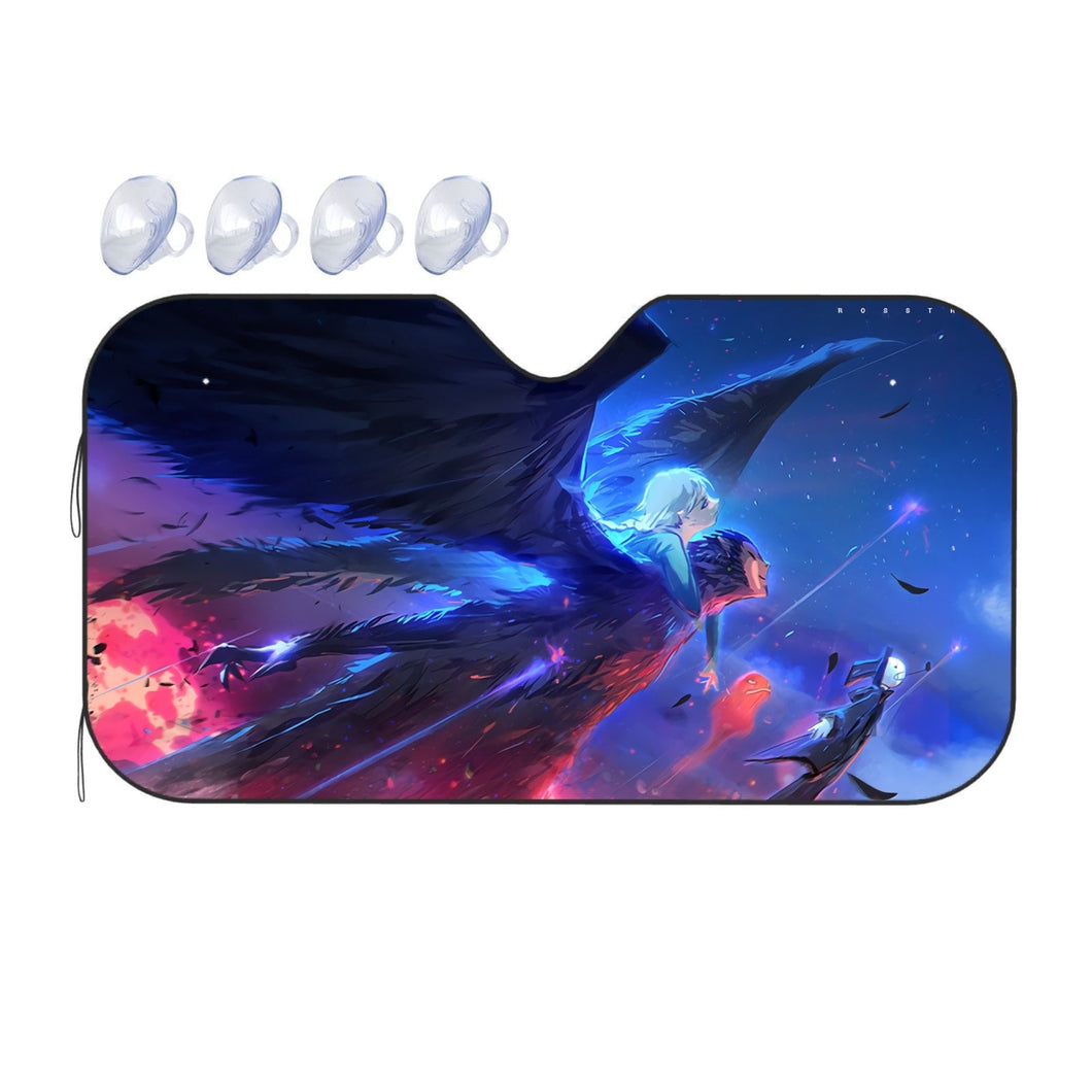 Howl, Sophie, and Turniphead flying through the sky  Car Sunshade