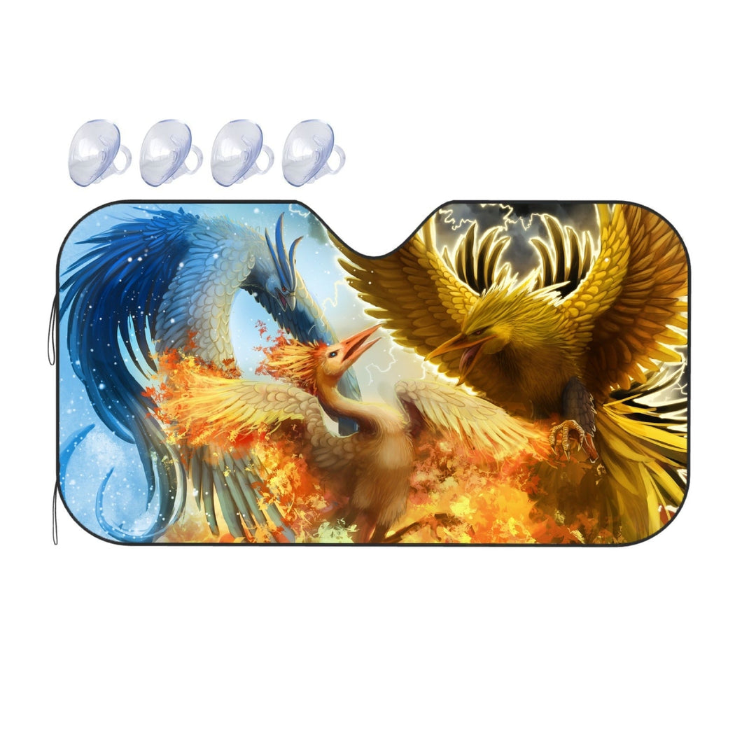 Legendary birds Articuno, Zapdos, and Moltres Car Sunshade