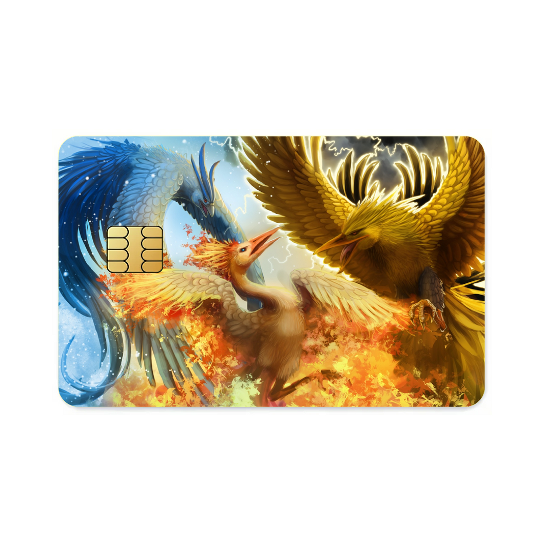 Legendary birds Articuno, Zapdos, and Moltres Credit Card Skins (4-in-1 Pack)