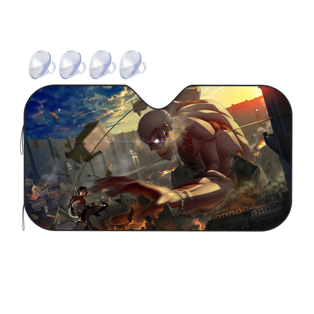 Mikasa Fighting With Armored Titan  Car Sunshade