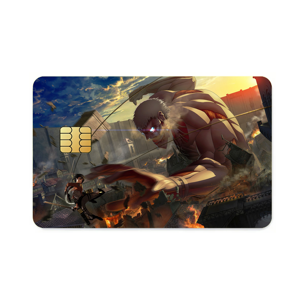 Mikasa Fighting With Armored Titan  Credit Card Skins (4-in-1 Pack)