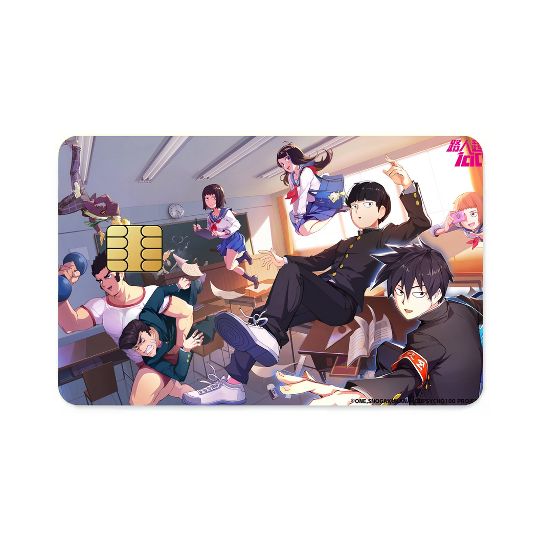Mob Psycho 100 Arataka Reigen, Shigeo Kageyama, Ritsu Kageyama, Teruki Hanazawa, Tome Kurata  Credit Card Skins (4-in-1 Pack)