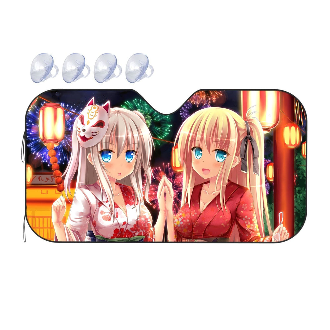 Nao Tomori  and Yusa Nishimori in yukata  Car Sunshade