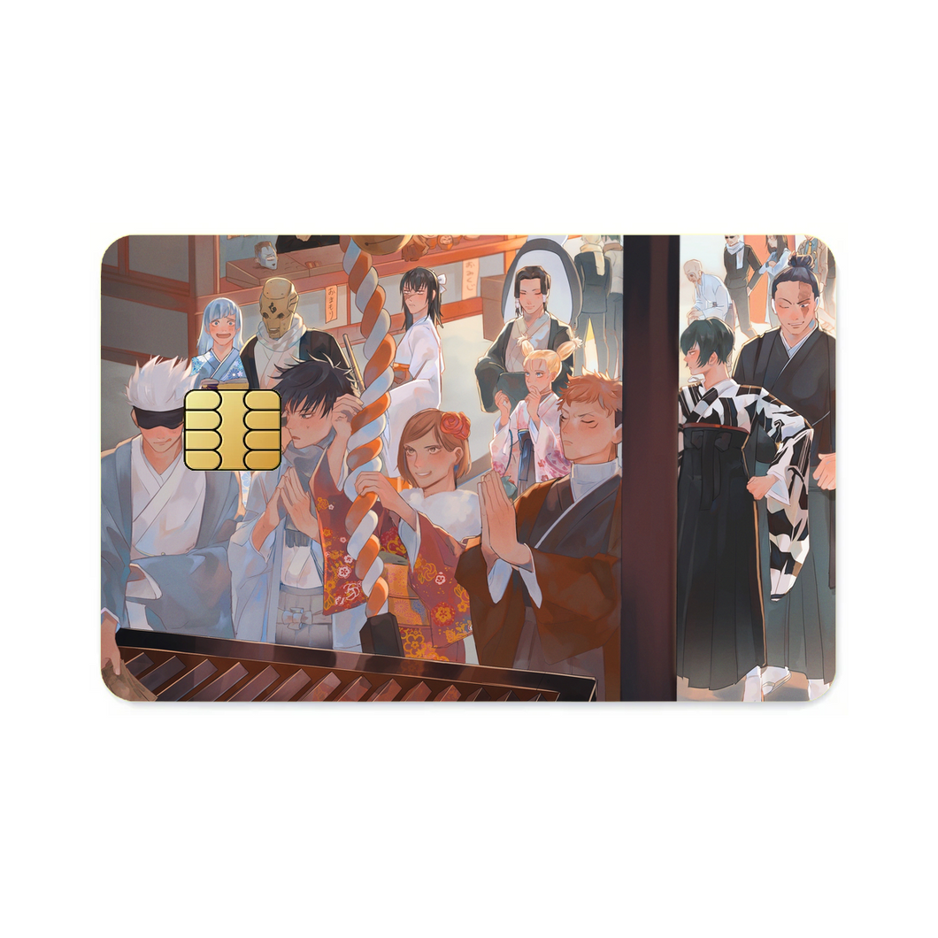 Satoru Gojo, Yuji Itadori, Aoi Todo, Toji Fushiguro, Mahito, Kento Nanami, Nobara Kugisaki, Toge Inumaki, Utahime Iori, Megumi Fushiguro, Maki Zenin, Momo Nishimiya, Shoko Ieiri and Yoshinobu Gakuganji  Credit Card Skins (4-in-1 Pack)
