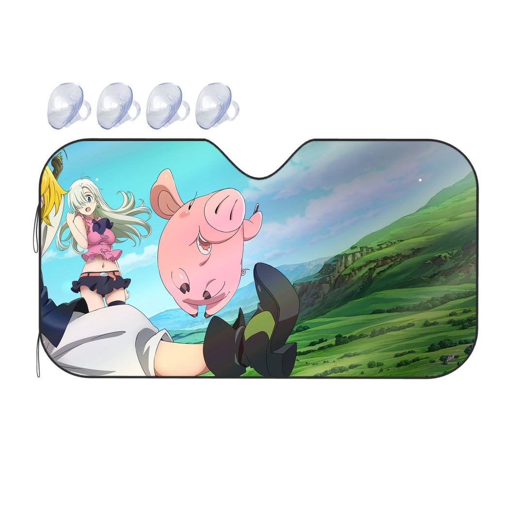 The Seven Deadly Sins Meliodas, Hawk, Elizabeth Liones  Car Sunshade