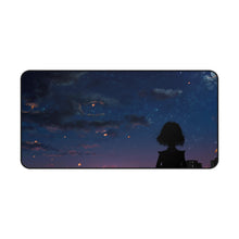 Load image into Gallery viewer, Anime girl overlooking a cityscape with flying lanterns in the sky Mouse Pad (Desk Mat)
