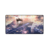 Anime girl playing a piano on a shallow lake, reflecting the planets above Mouse Pad (Desk Mat)