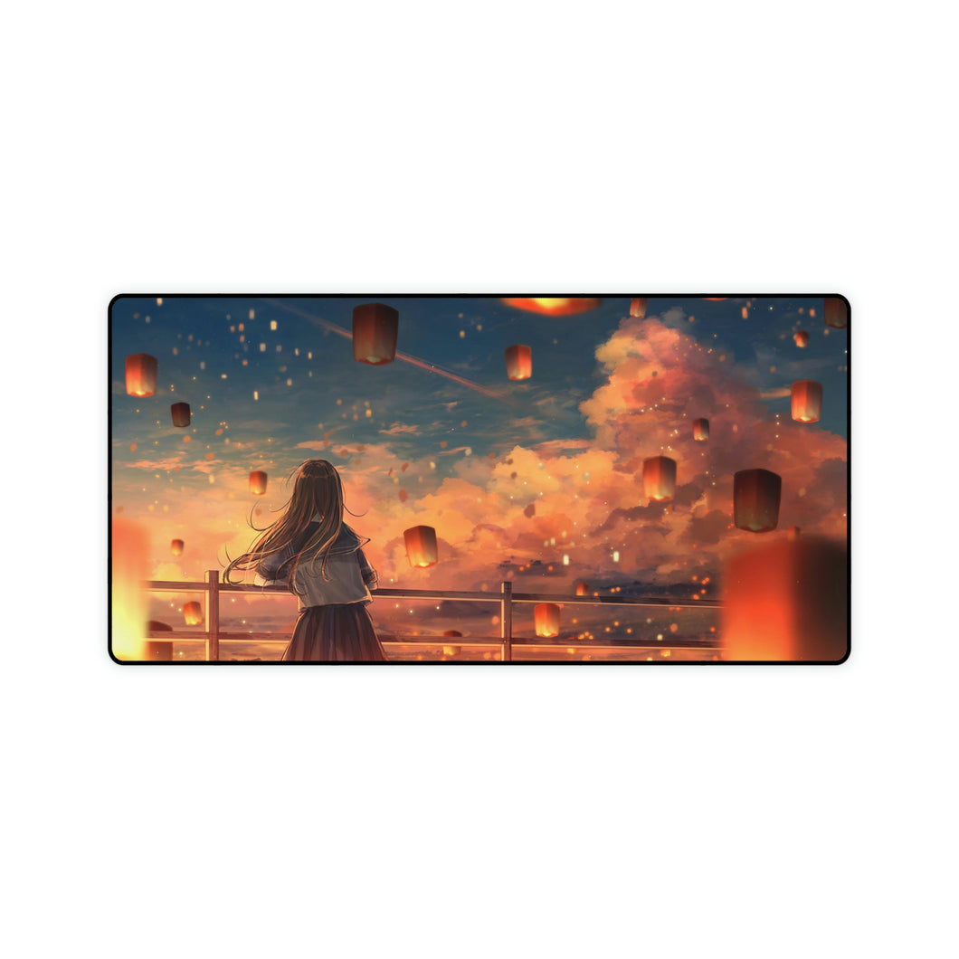 #8.2930, Anime, Girl, Sky Lantern, Sunset, Art, School, Uniform, Student, Mouse Pad (Desk Mat)