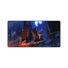 Load image into Gallery viewer, A witch and her giant pet cat admiring the view. Mouse Pad (Desk Mat)
