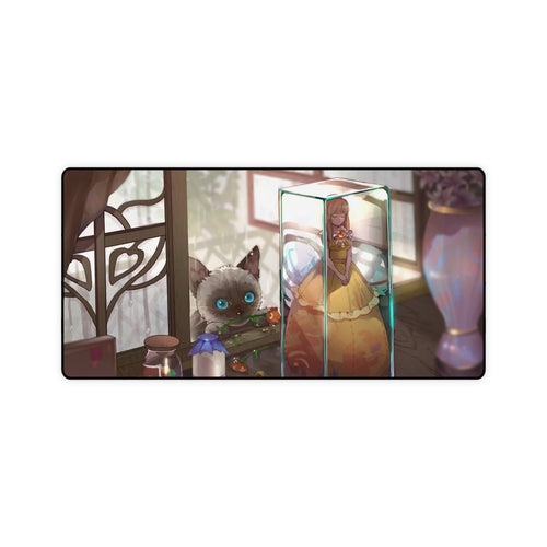 Blue eyed cat looking into a shop Mouse Pad (Desk Mat)