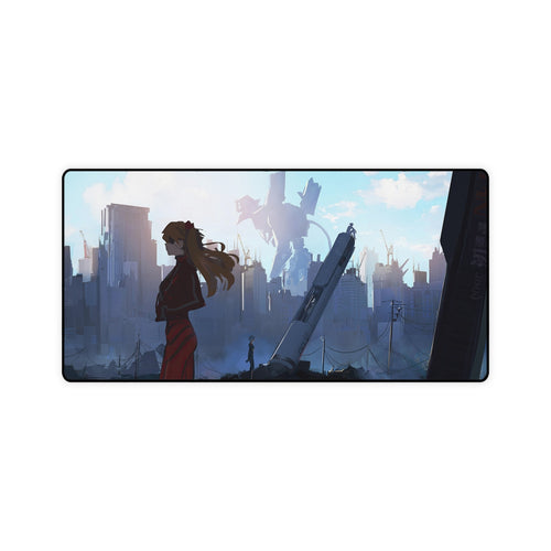 Asuka Langley Sohryu in front of Eva Plug Mouse Pad (Desk Mat)