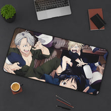 Load image into Gallery viewer, Yuri!!! On Ice Victor Nikiforov, Yuri Plisetsky, Yuuri Katsuki Mouse Pad (Desk Mat) On Desk
