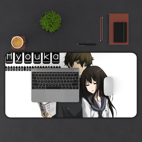 Eru Chitanda  And  Hōtarō Oreki Mouse Pad (Desk Mat) With Laptop