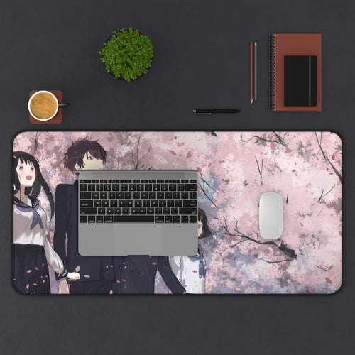Hyouka Eru Chitanda, Satoshi Fukube, Mayaka Ibara Mouse Pad (Desk Mat) With Laptop