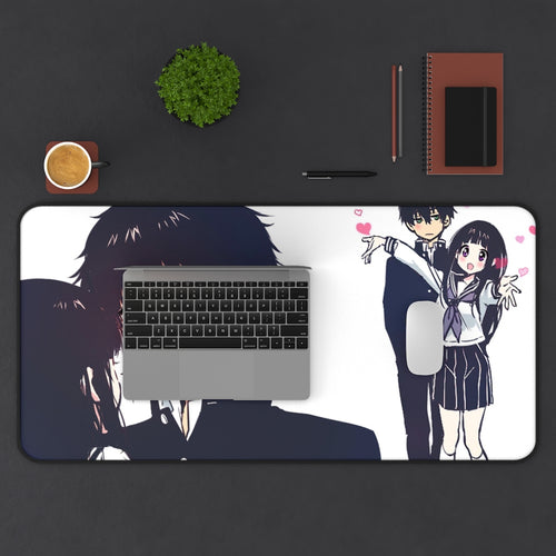 Eru Chitanda  And  Hōtarō Oreki Mouse Pad (Desk Mat) With Laptop