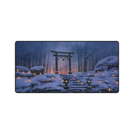 Japanese Shrine Lit Up by Laterns in a Cold, Snowy Night Mouse Pad (Desk Mat)