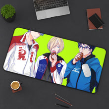 Load image into Gallery viewer, Yuri!!! On Ice Victor Nikiforov, Yuri Plisetsky, Yuuri Katsuki Mouse Pad (Desk Mat) On Desk
