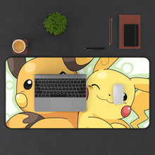 Load image into Gallery viewer, Pikachu and Raichu Mouse Pad (Desk Mat) With Laptop
