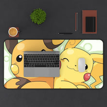 Load image into Gallery viewer, Pikachu and Raichu Mouse Pad (Desk Mat) With Laptop
