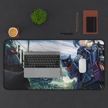Load image into Gallery viewer, Anime girl adventuring with cats Mouse Pad (Desk Mat) With Laptop
