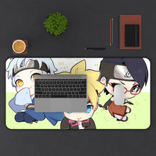 Load image into Gallery viewer, Mitsuki, Sarada and Boruto Mouse Pad (Desk Mat) With Laptop
