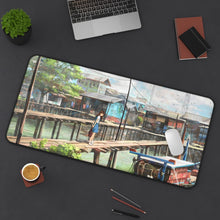 Load image into Gallery viewer, Anime girl at the docks of a small fishing village Mouse Pad (Desk Mat) On Desk
